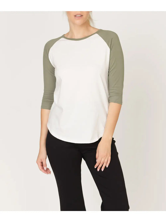 Cotton Jersey Raglan Top-Olive