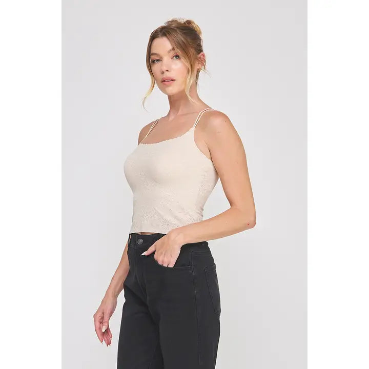 Floral Lace Knit Bralette Cami-Nude