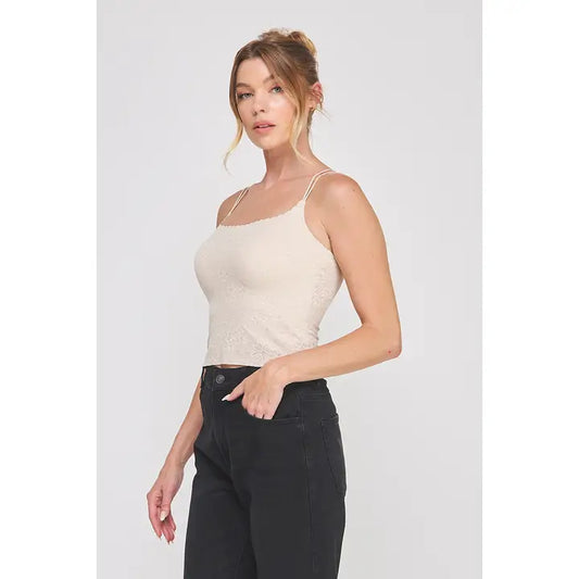Floral Lace Knit Bralette Cami-Nude