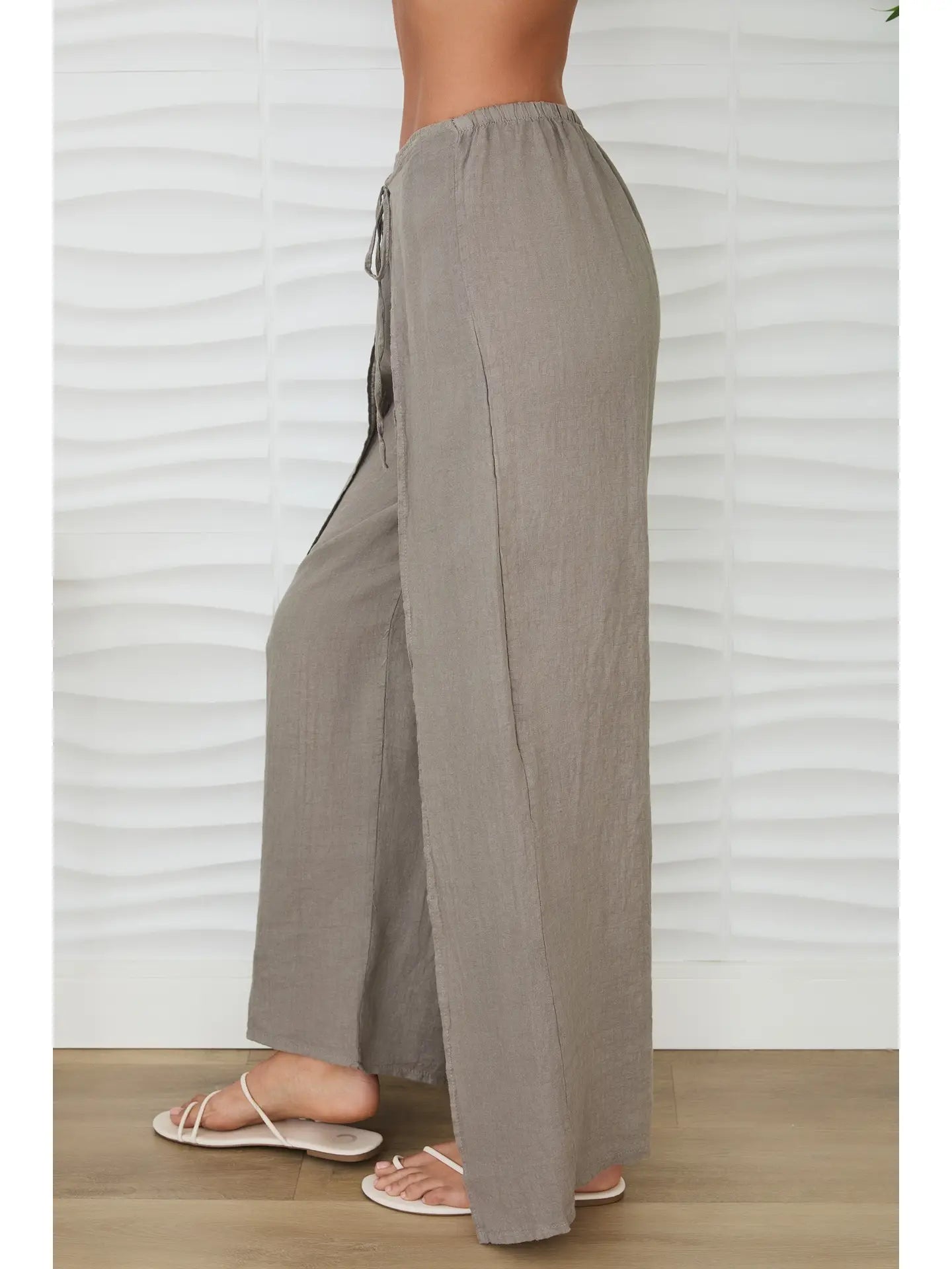 Linen Pants w/Side Panel-Mocha