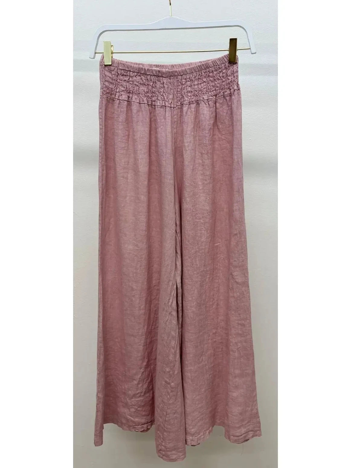 Linen Smocked Waist Palazzo Pant-Dusty Rose