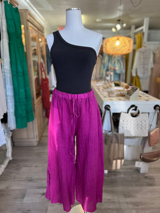 Italian Linen Pants- Magenta