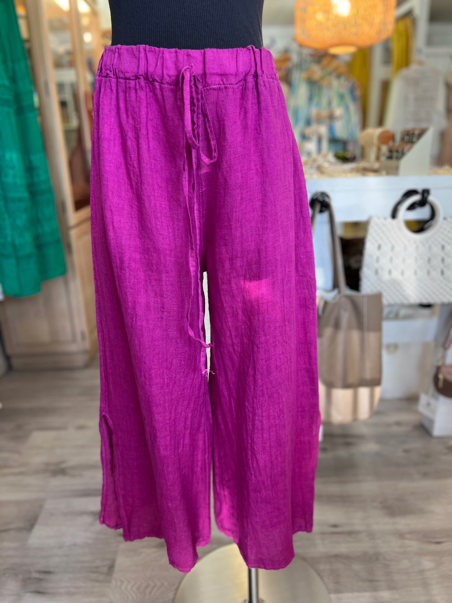 Italian Linen Pants- Magenta