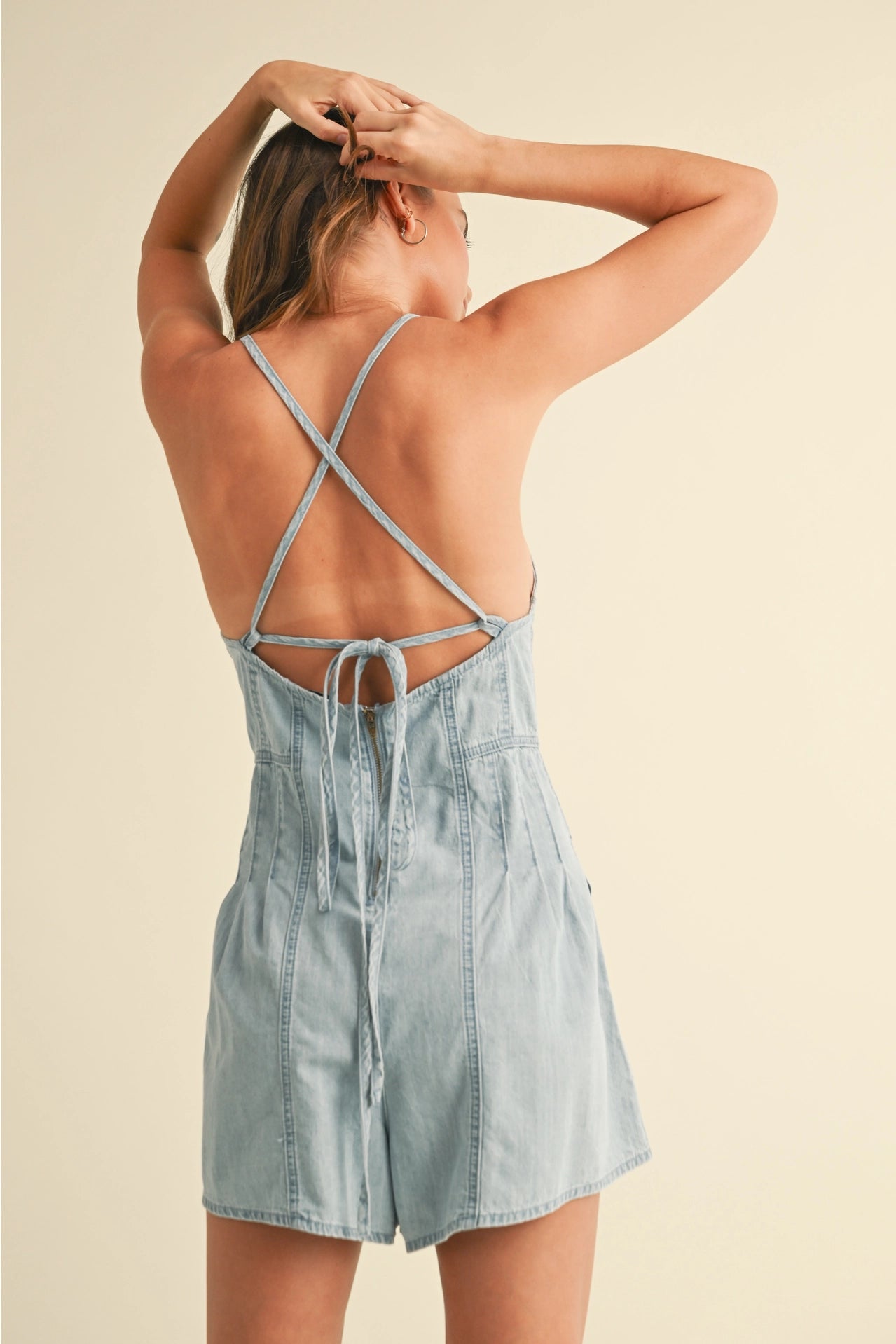 Chambray Denim Romper-Light Denim