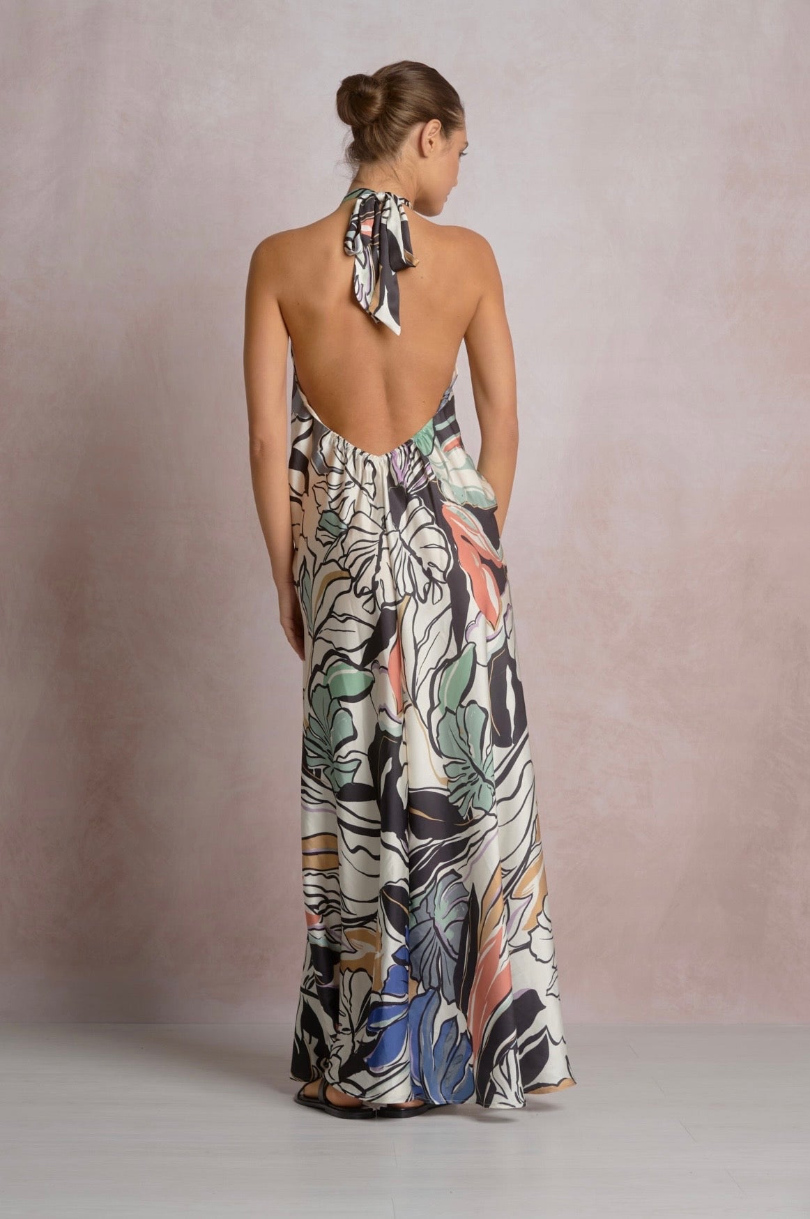 Maxi Halter Dress-Blue Botanical