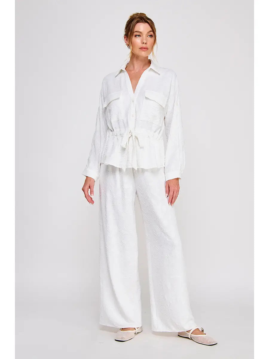 Jacquard Utility Tie Waist LS Top-Off White