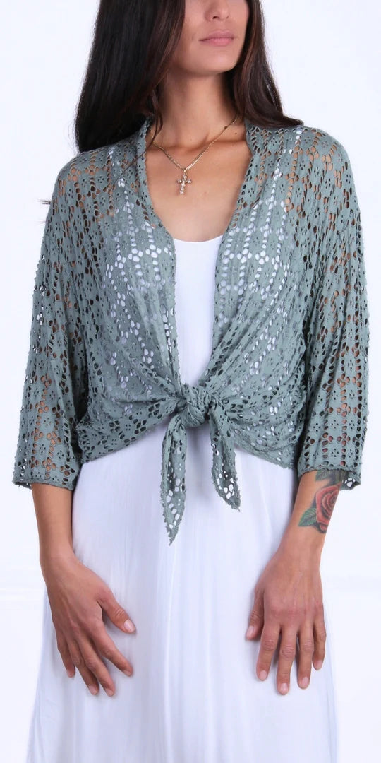 Kara Short Knit Cardigan-Olive