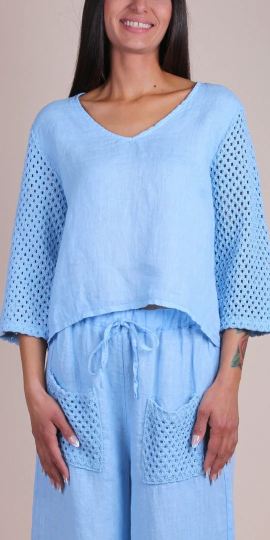 Primavera Linen Top-Blue