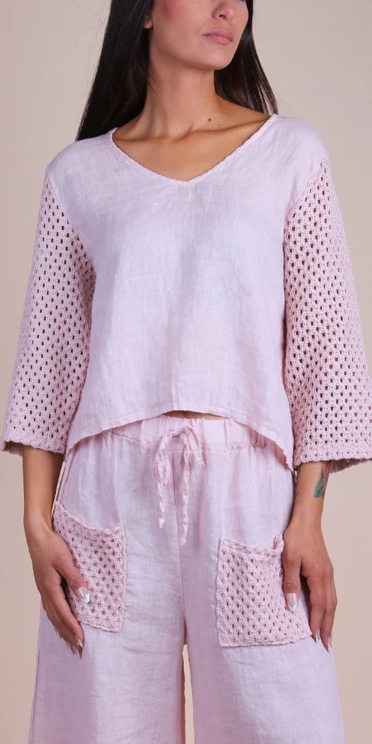Primavera Linen Top-Pink