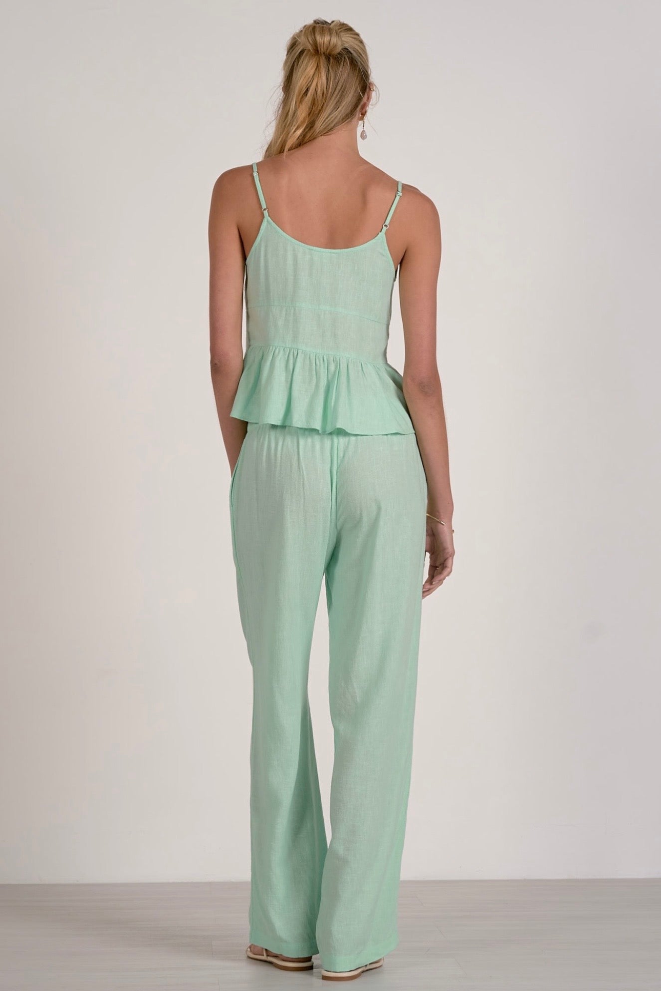 Spaghetti Strap Ruffle Top-Mint
