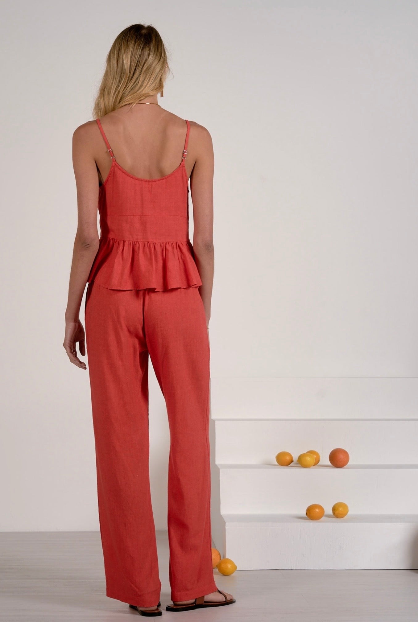 Spaghetti Strap Ruffle Top-Red