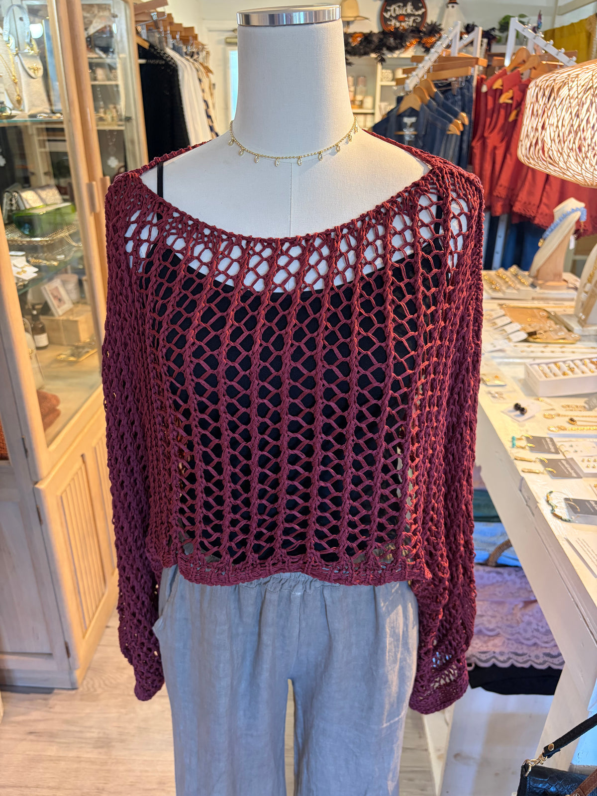 Crochet Top-Wine