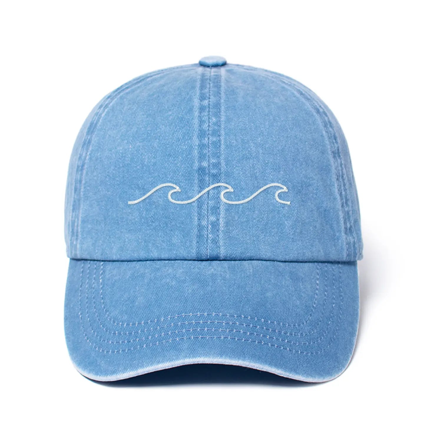 Waves Embroidery Washed Baseball Cap-Denim Blue