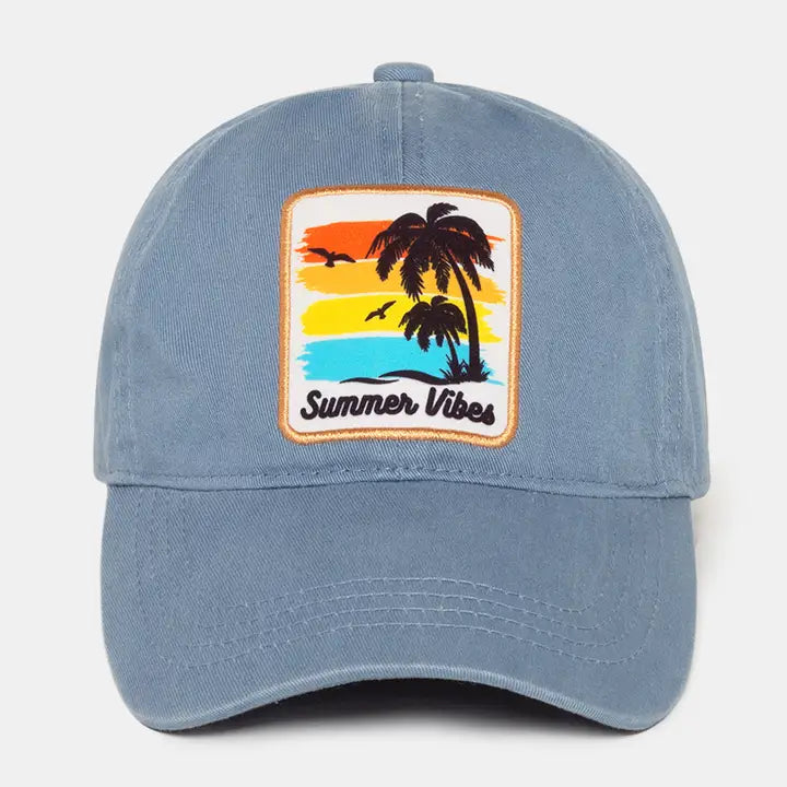 Summer Vibes Patch Baseball Cap-Vintage Blue