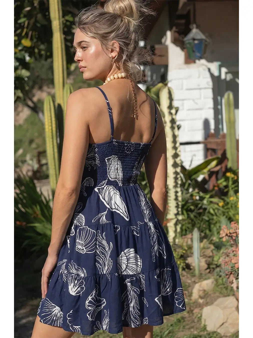 Printed Cut Out Mini Dress-Navy