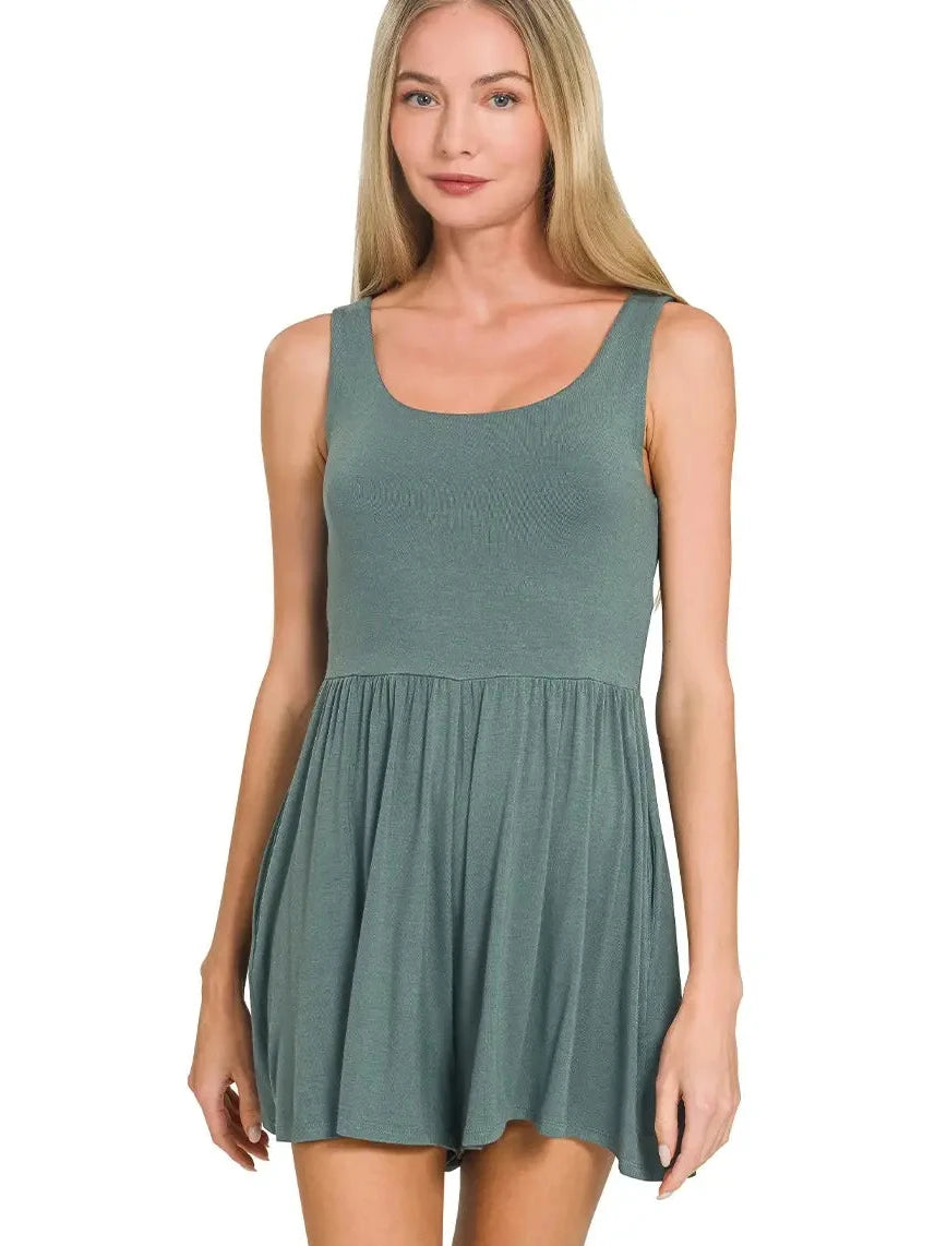 Double Layer Tank Romper-Ash Jade