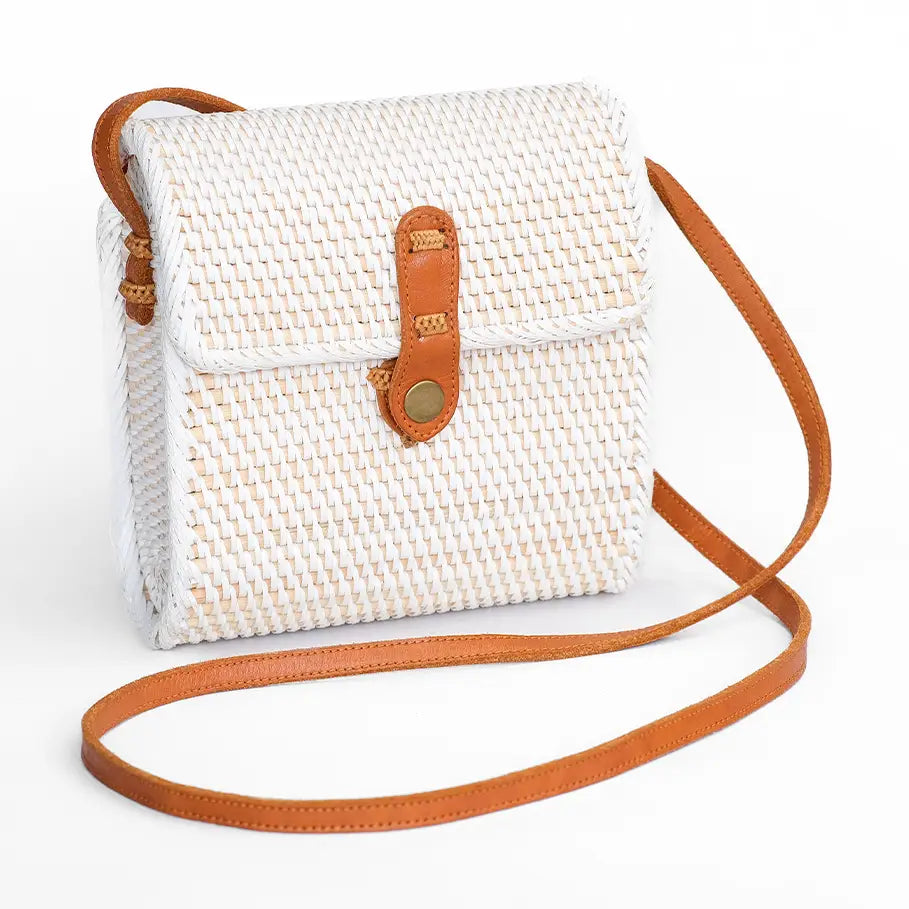 ATA Straw Rattan Wallet Clutch-Envelope White