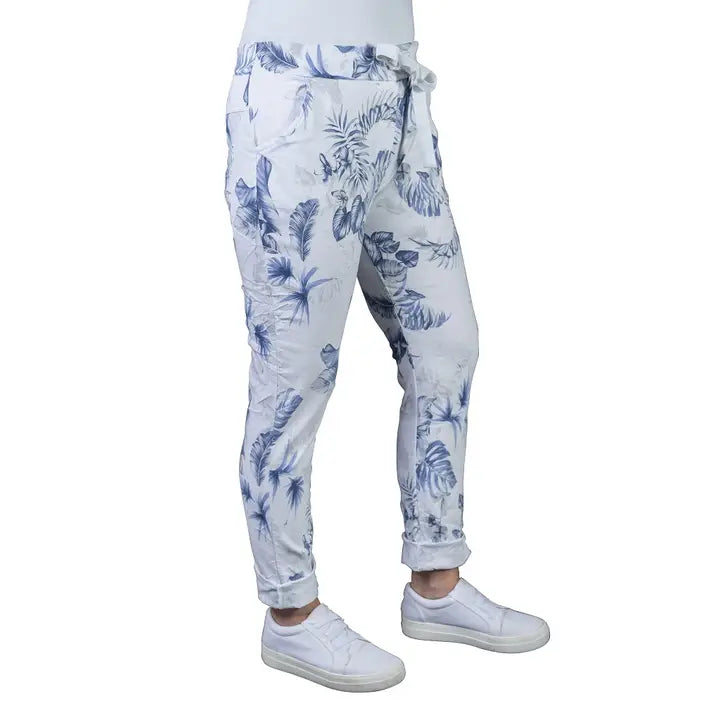 Palm Stretch Tie Waist Pants-White