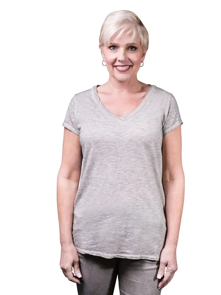 Remington V-Neck Cotton Tee-Taupe Enzyme