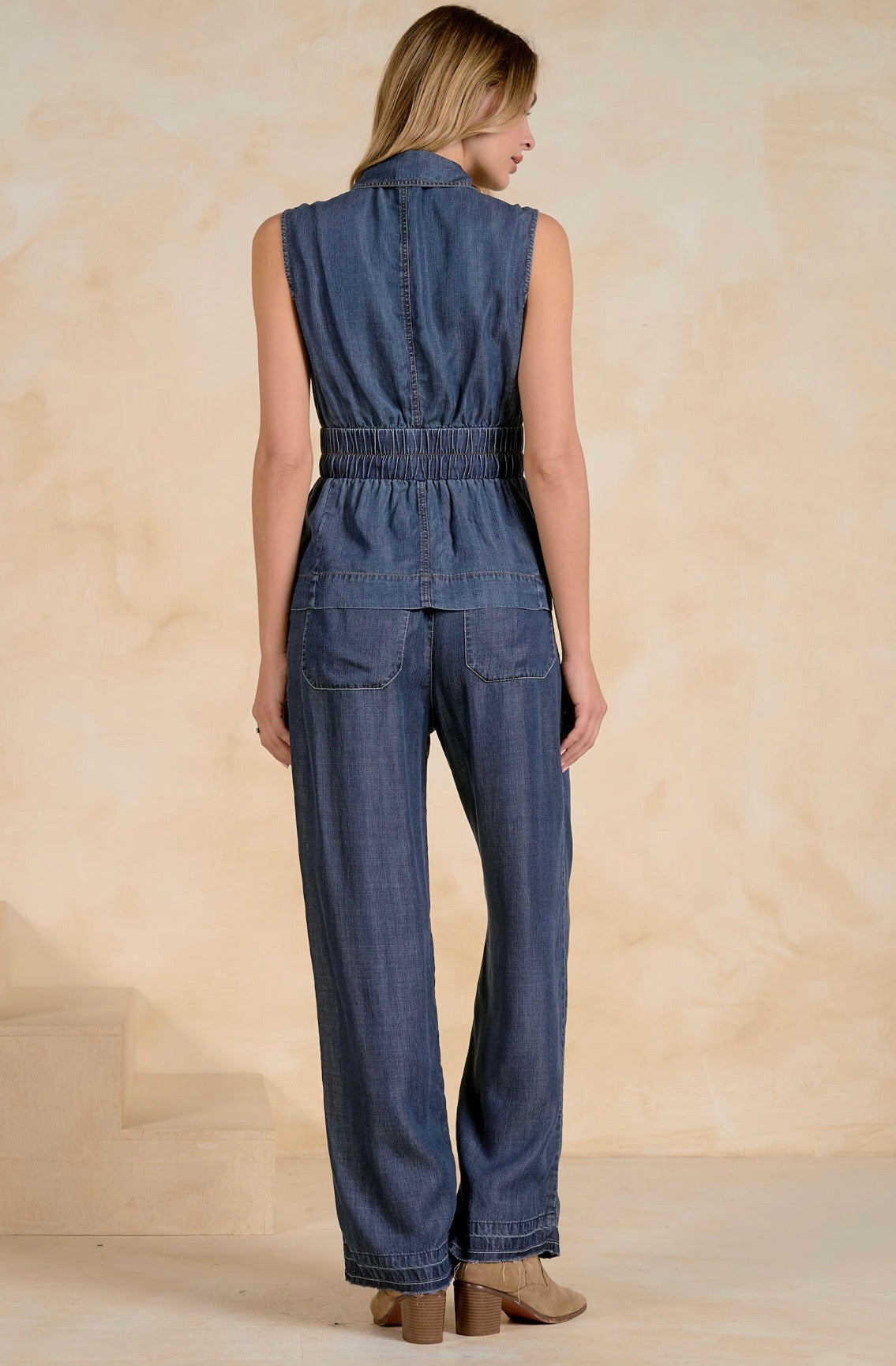 Vest w/Cinched Waist-Navy Wash