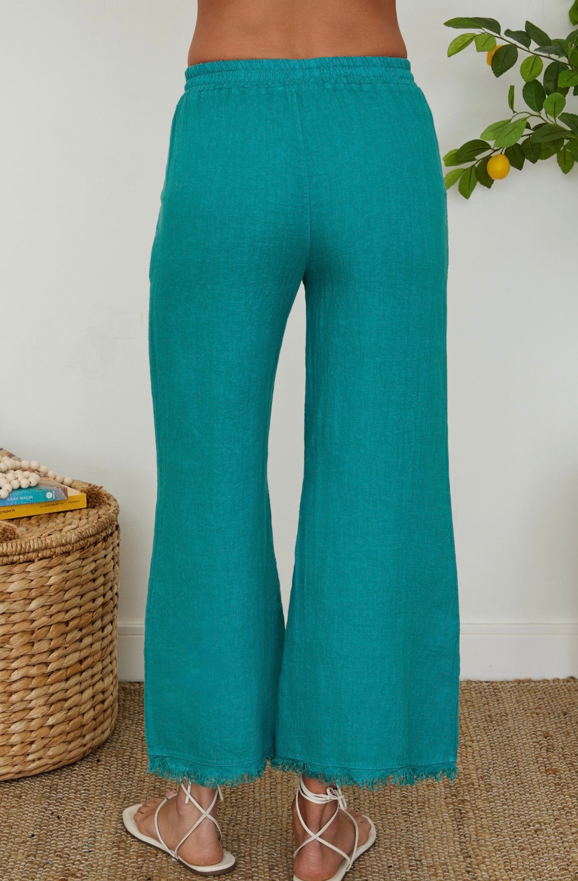 *MILIO Linen Pants w/Fringe Hem & Pockets-Capri