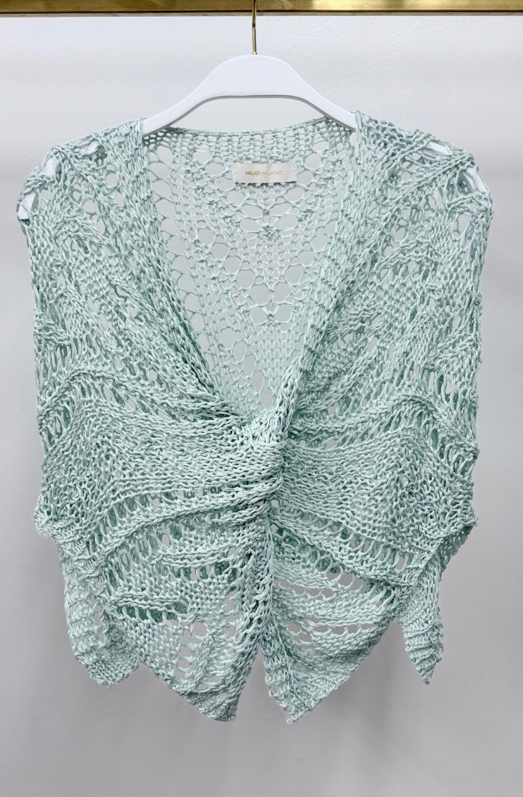 Crochet Knit Front Twist Poncho-Aquamarine