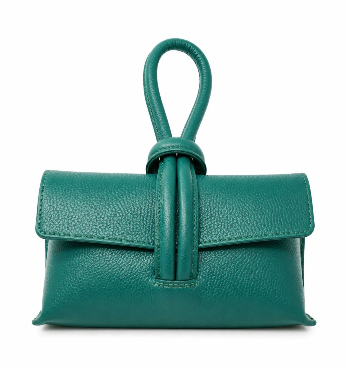 Italian Wristlet Leather Bag w/Shoulder Strap-Petrol Green