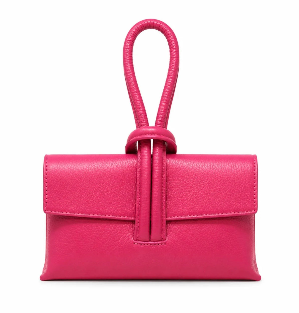 Italian Wristlet Leather Bag w/Shoulder Strap-Fuschia