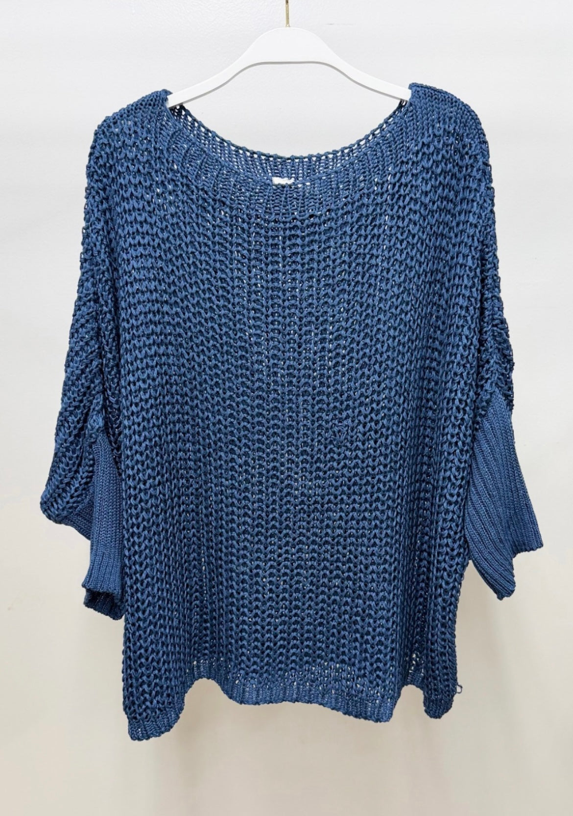 Boatneck Drop Shoulder LS Sweater-Denim Blue