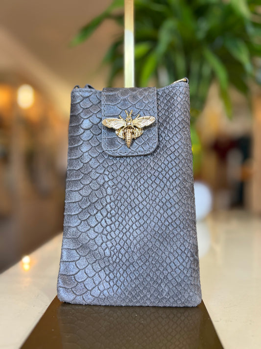 Croc Cellphone Crossbody Bee-Dark Grey