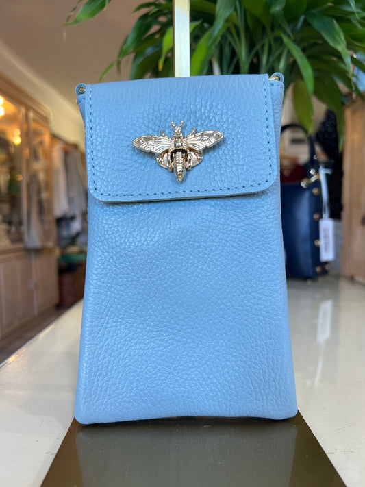 Italian Leather Cellphone Bee-Light Blue