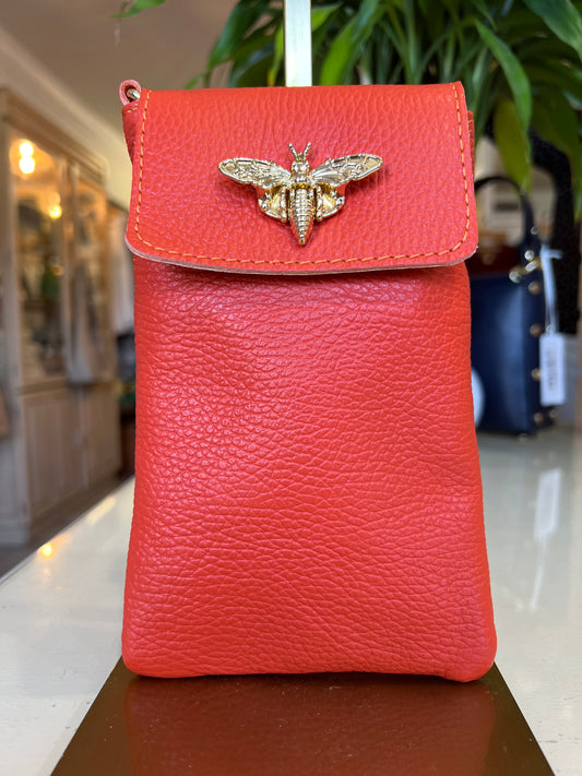 Italian Leather Cellphone Bee-Orange