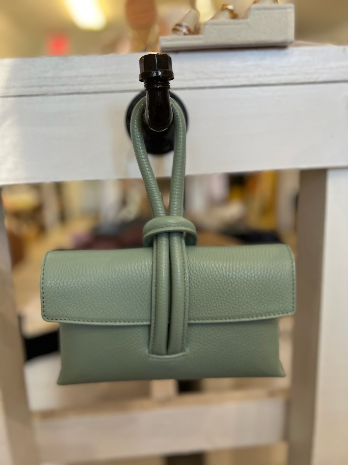 Italian Wristlet Leather Bag w/Shoulder Strap-Mint