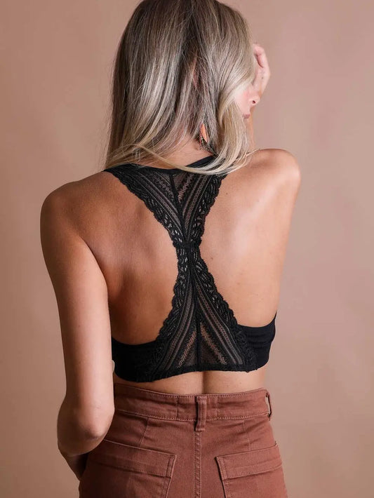 Seamless Front/Lace Racerback Black