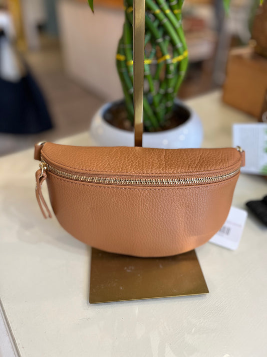 Leather Sling Bag with Solid Strap-Light Brown