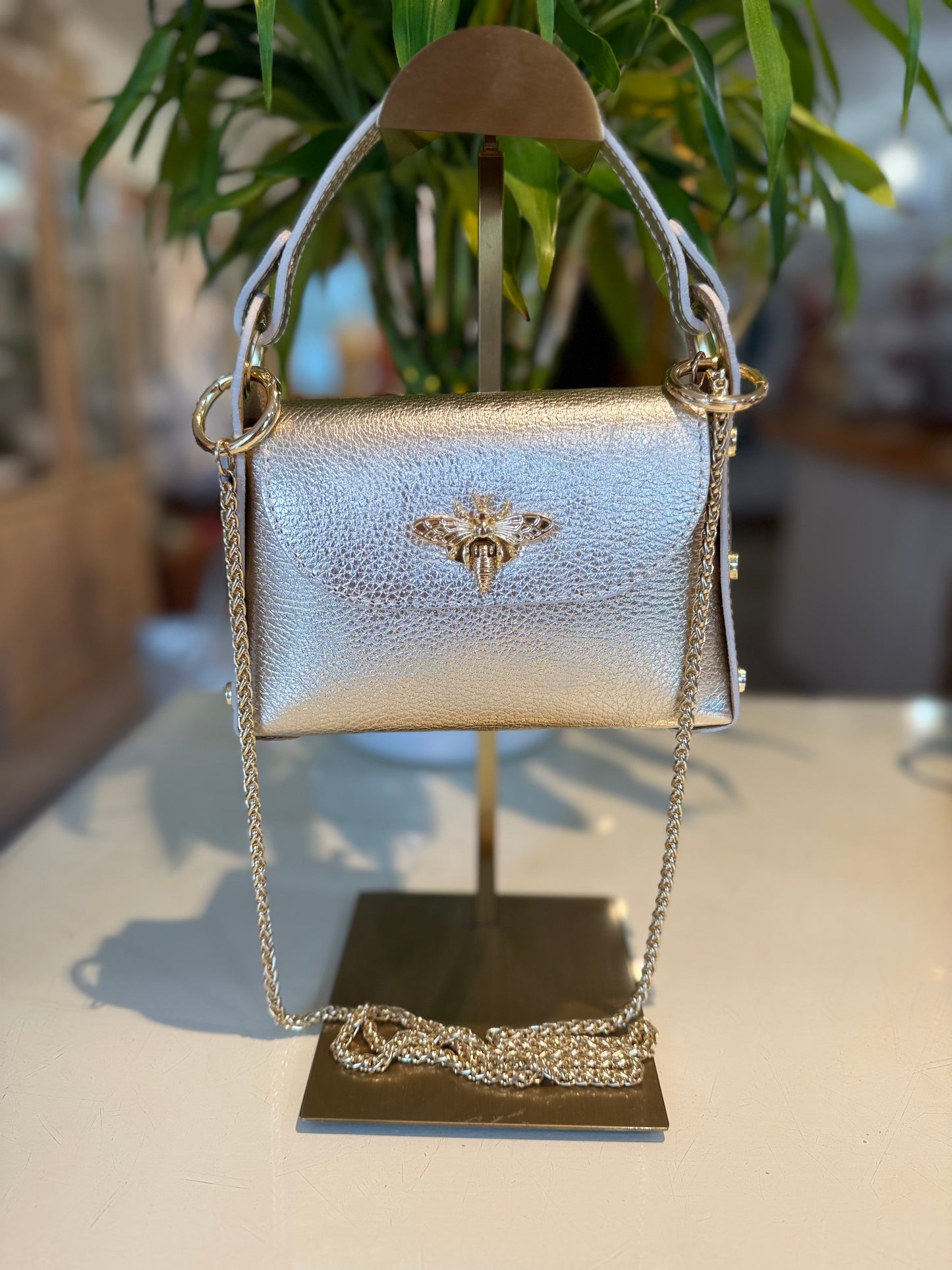 Italian Leather Bee Mini Bag-Gold