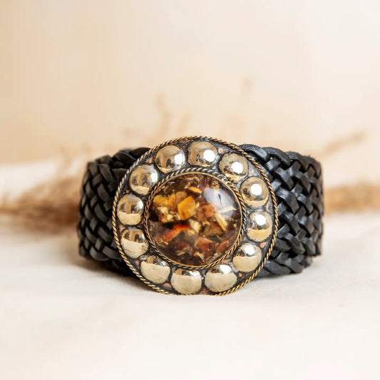 Cinturon De Cuero Negro Satu Ancho Piedra Marrón Belt