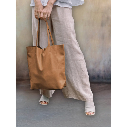 Italian Leather Tote-Camel