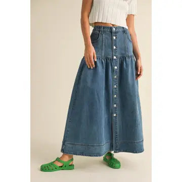 Button Down Bohemian Denim Skirt