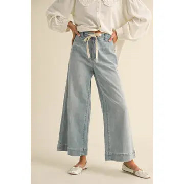 Washed Denim w/Tie Front Pants