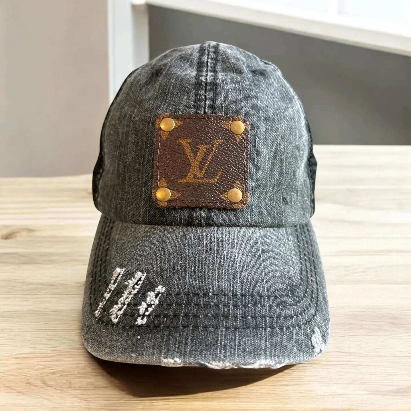 LV Upcycled Distressed Black Cap