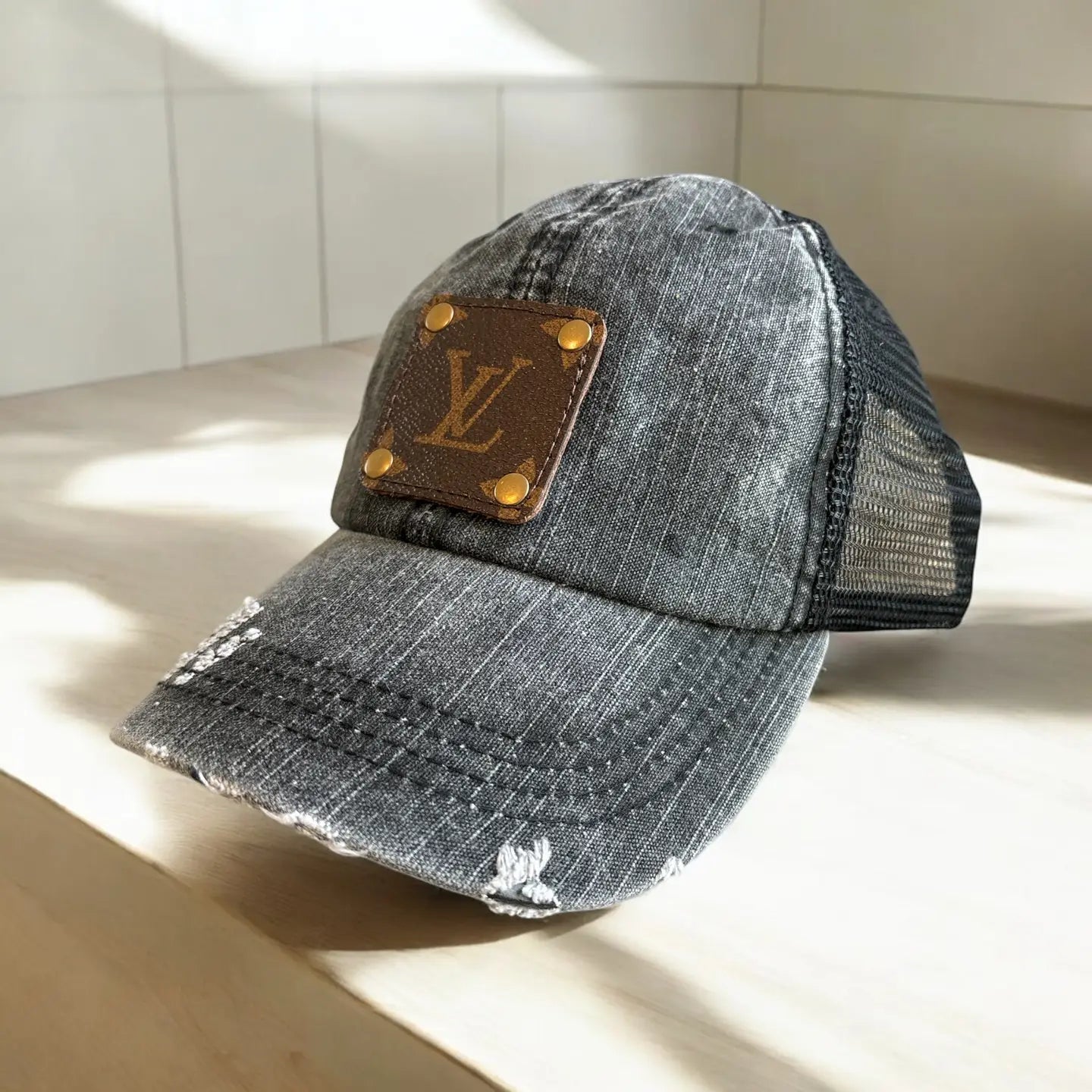 LV Upcycled Distressed Black Cap