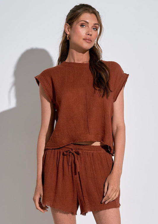 Cap Sleeve Crop Top-Clay