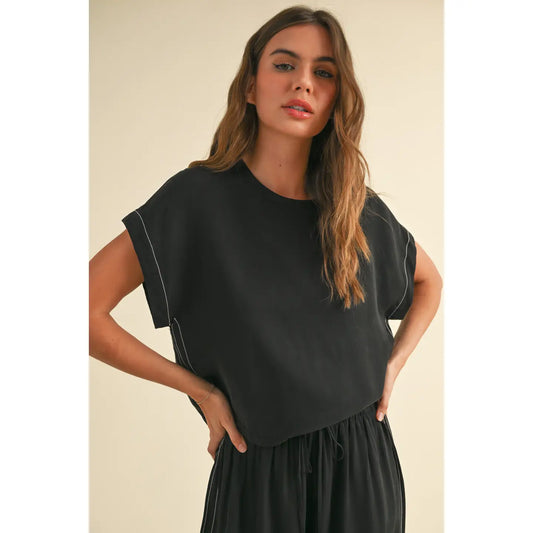 Viscose Short Sleeve Top-Black