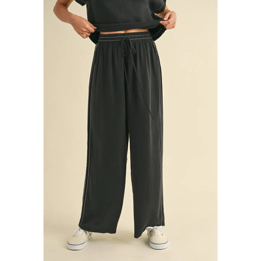 Viscose Elastic Band Waist Pants- Black