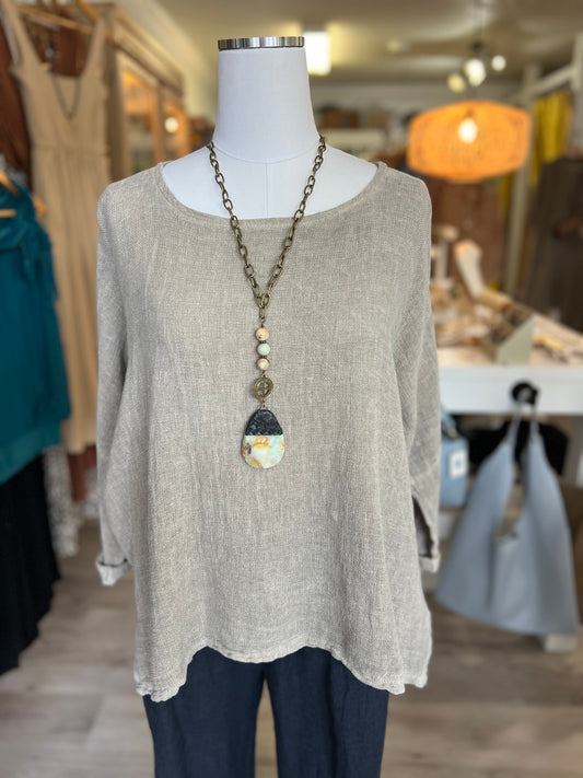 Long Sleeve Raglan Top - Taupe