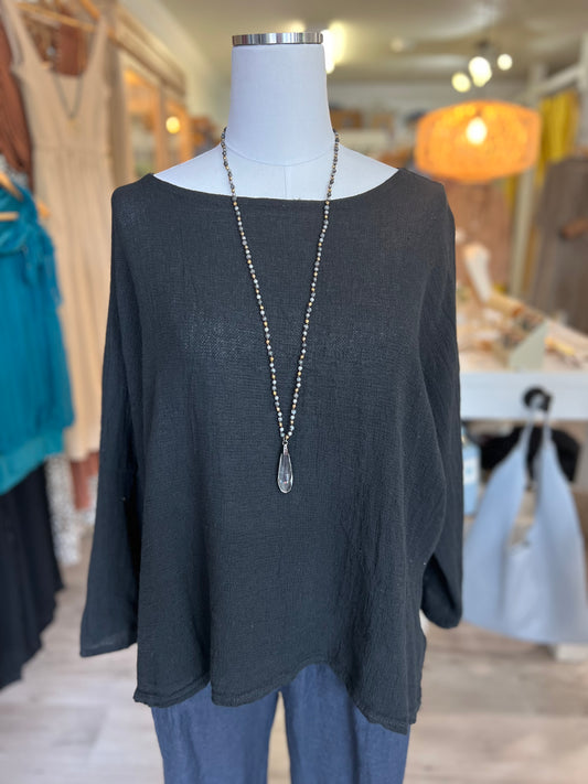 Long Sleeve Raglan Top - Black