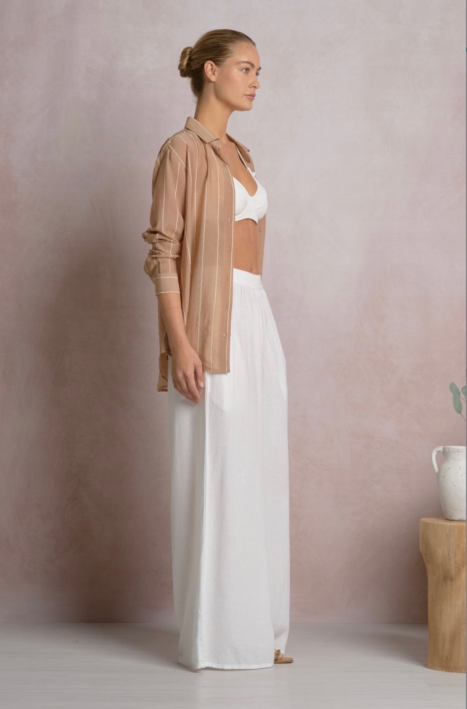 Button Down Destination Top-Tan