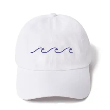 Waves Embroidery Washed Baseball Cap-White