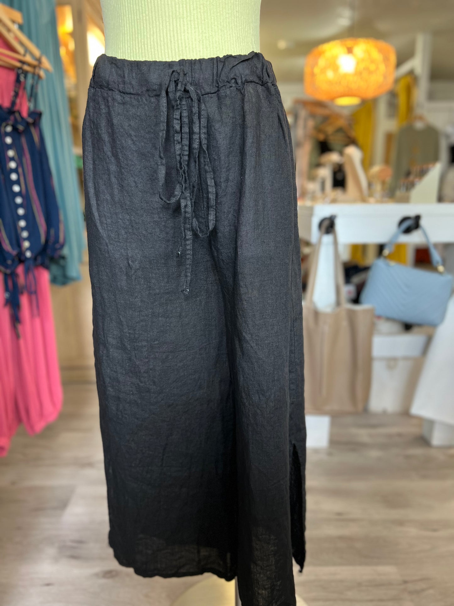 Italian Linen Pants-Black